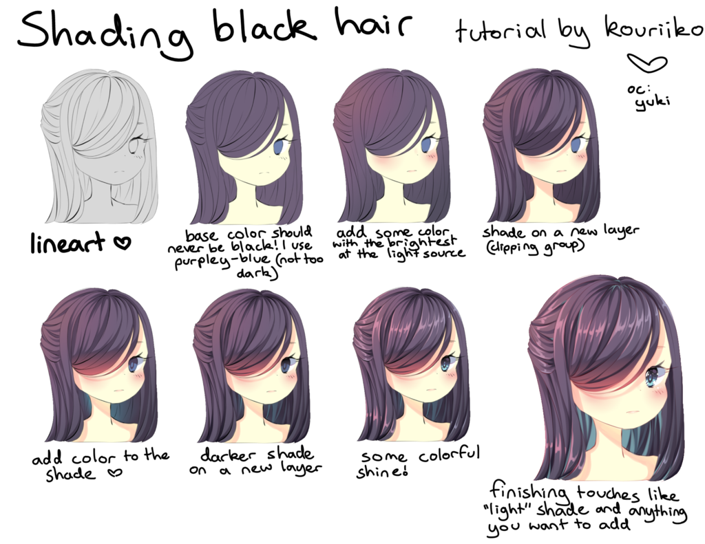 Anime Black Hair Shading